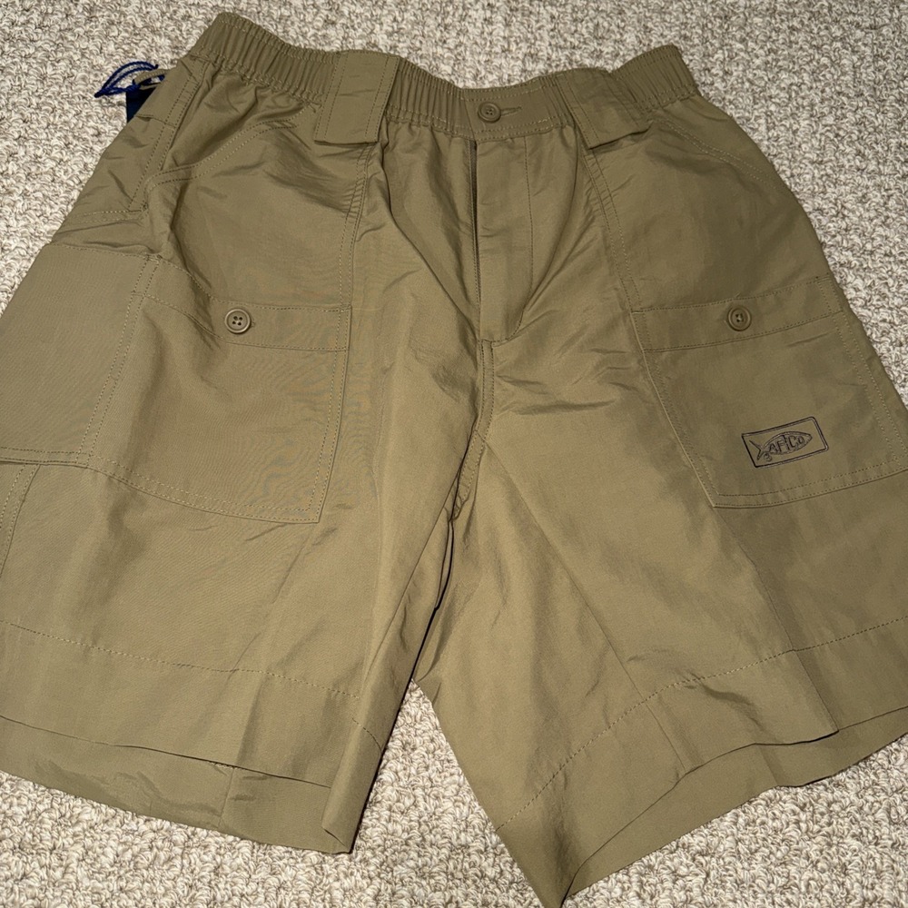 AFTCO Original Nylon Fishing Shorts Men 30 Brown‎ Embroidered Logo 8" Inseam NWT